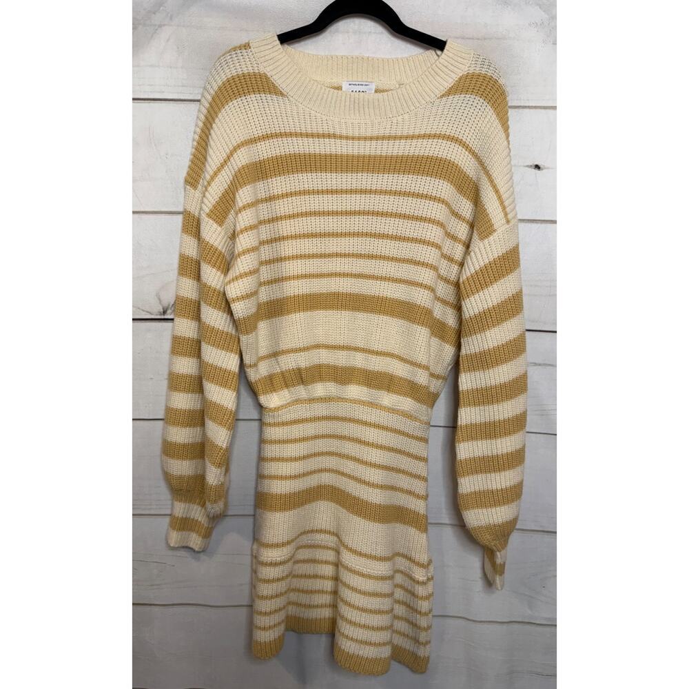 Striped Knit Mini Dress in Cream and Mustard